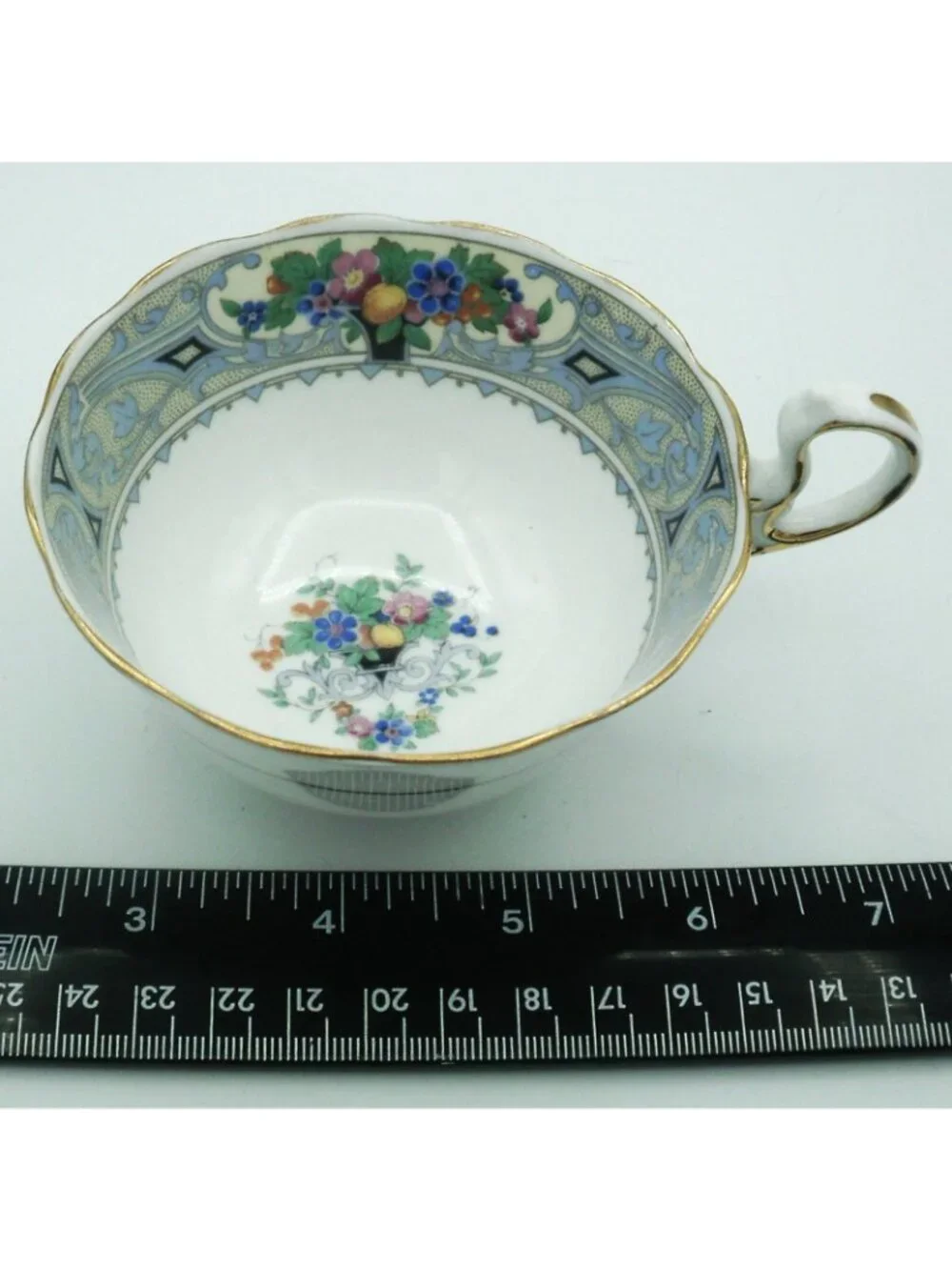Royal Albert Teacup Saucer Set Art Deco Crown China Fruit Flowers Cameo Border